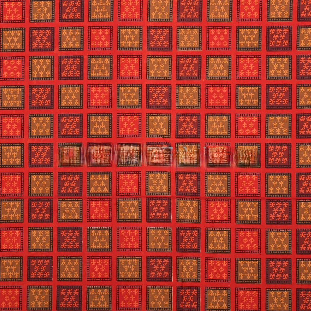 MVB Dabu Hand Block Print Double Bedsheet | Black Border Check Pattern | Super Fine Mercerised Cotton