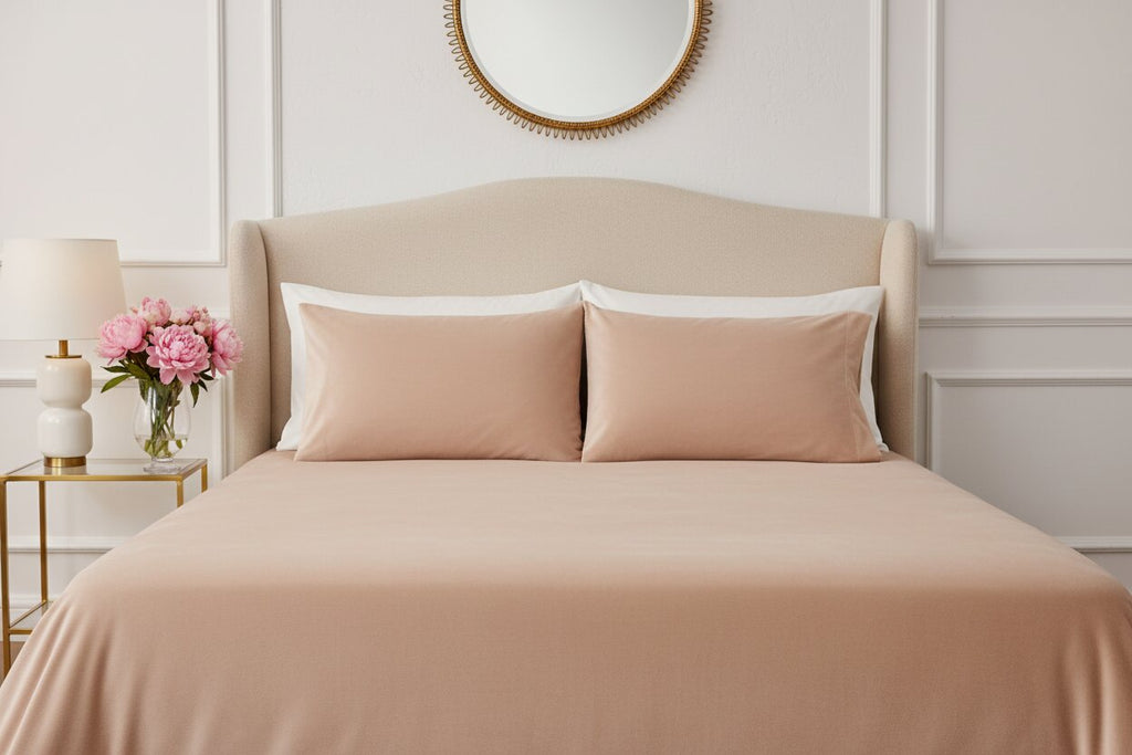 MVB Elegant Blush Pink | Super Soft Velvet Double Bedsheet with Matching Pillow Covers