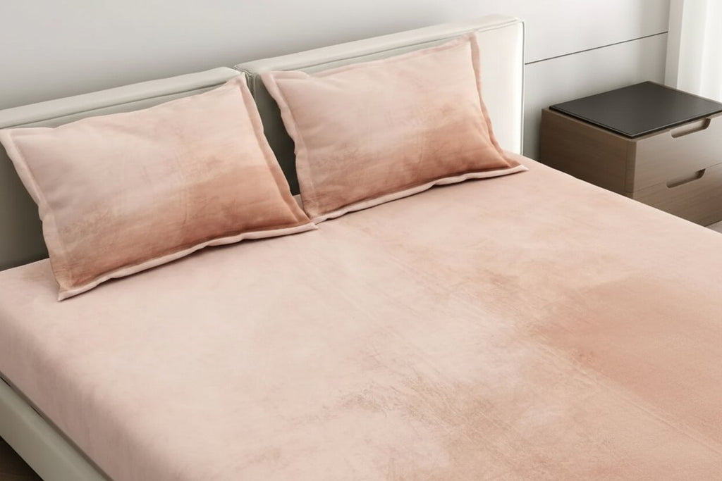 MVB Elegant Blush Pink | Super Soft Velvet Double Bedsheet with Matching Pillow Covers