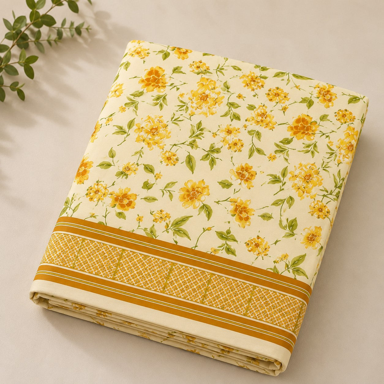 Golden Yellow Scattered Garden Floral Pure Cotton King Size Bedsheet