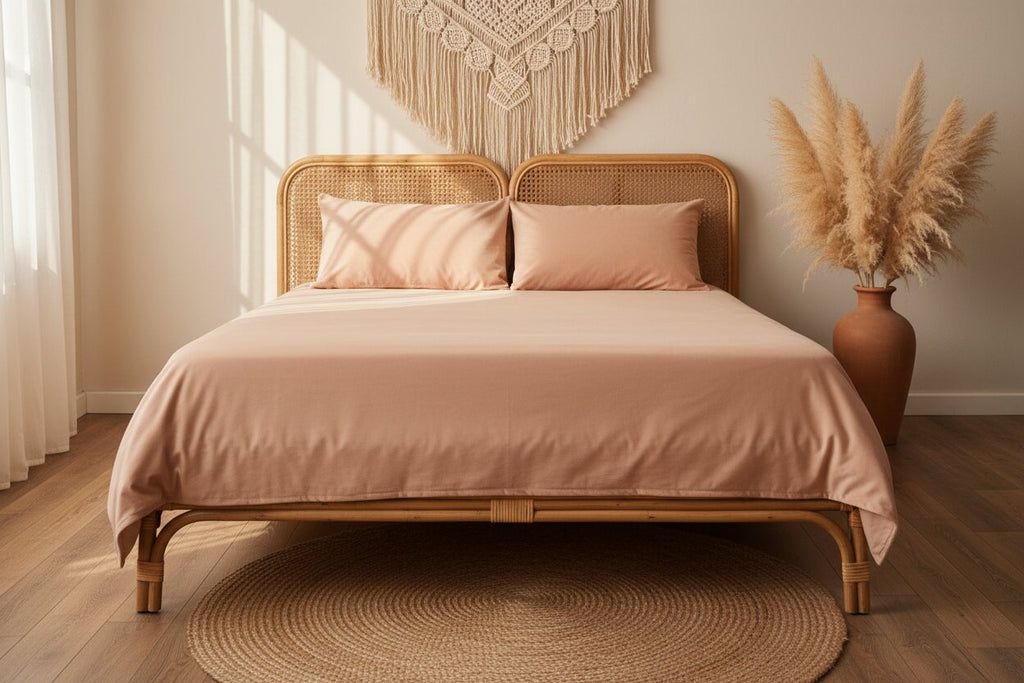 MVB Elegant Blush Pink | Super Soft Velvet Double Bedsheet with Matching Pillow Covers