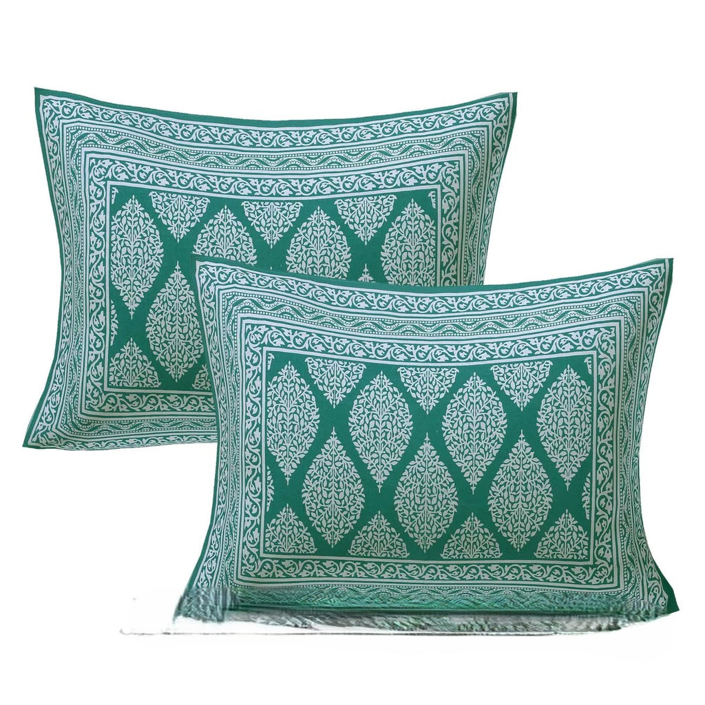 MVB Lahariya Print Double Bedsheet Set | 100% Pure Cotton | 200 GSM | Teal Green