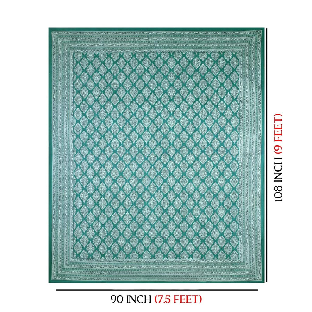 MVB Lahariya Print Double Bedsheet Set | 100% Pure Cotton | 200 GSM | Teal Green