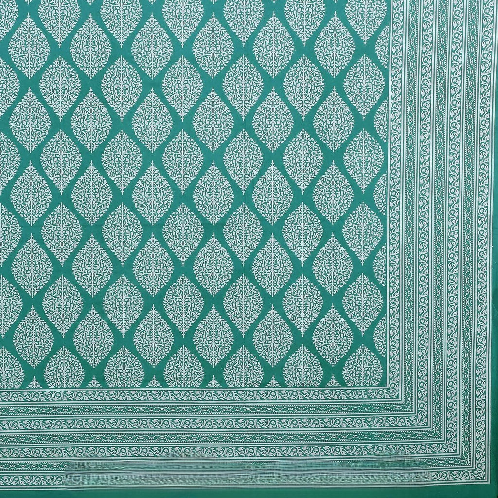 MVB Lahariya Print Double Bedsheet Set | 100% Pure Cotton | 200 GSM | Teal Green
