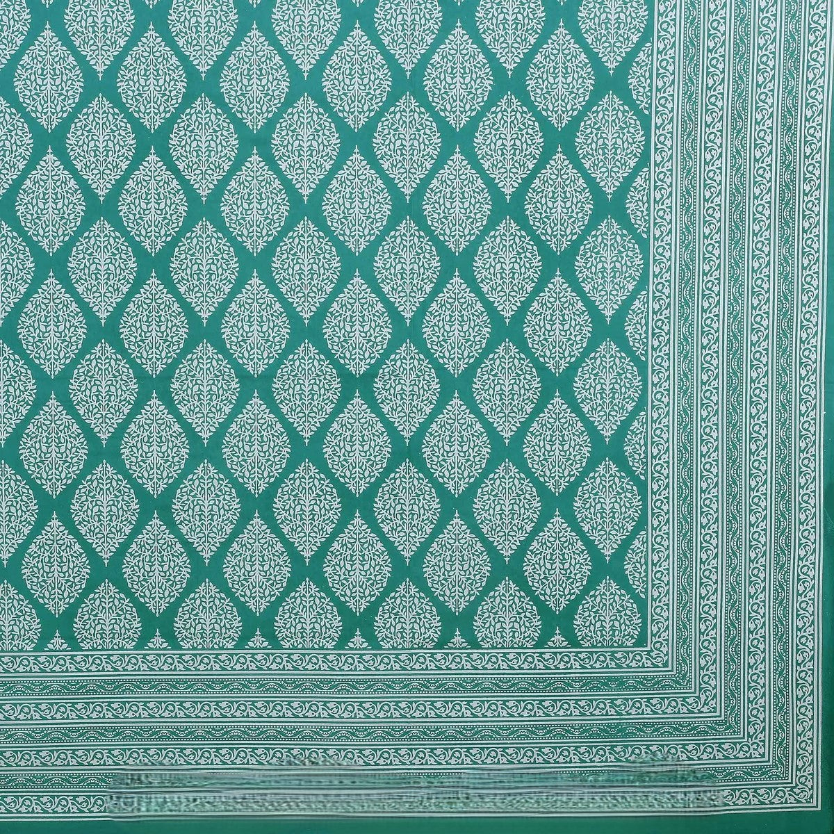 MVB Lahariya Print Double Bedsheet Set | 100% Pure Cotton | 200 GSM | Teal Green
