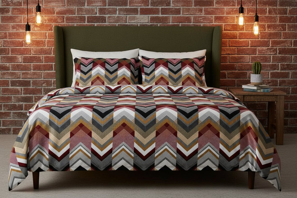 MVB Zigzag Elegance | Super Soft Velvet Double Bedsheet with 2 Pillow Covers