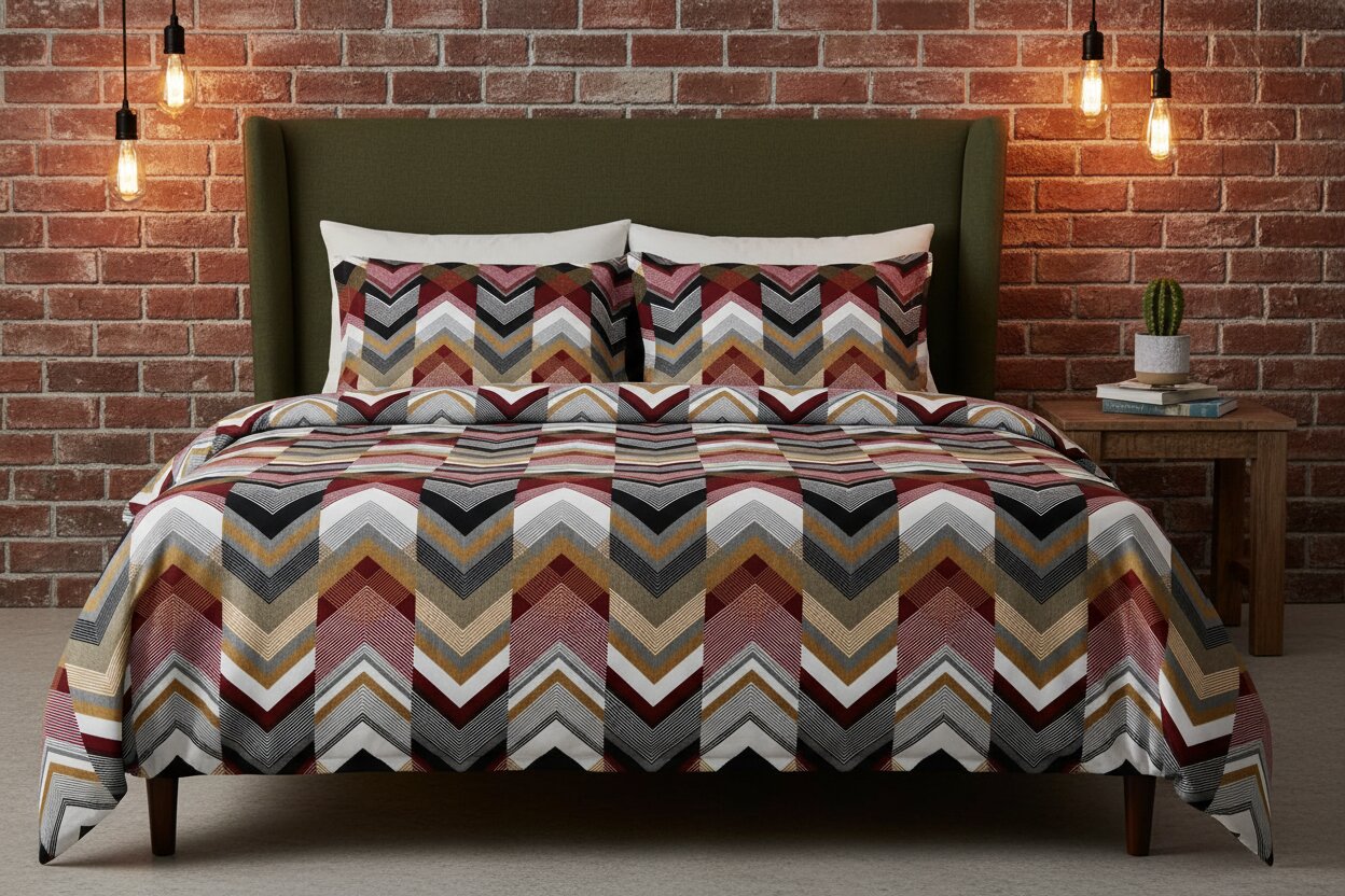 MVB Zigzag Elegance | Super Soft Velvet Double Bedsheet with 2 Pillow Covers