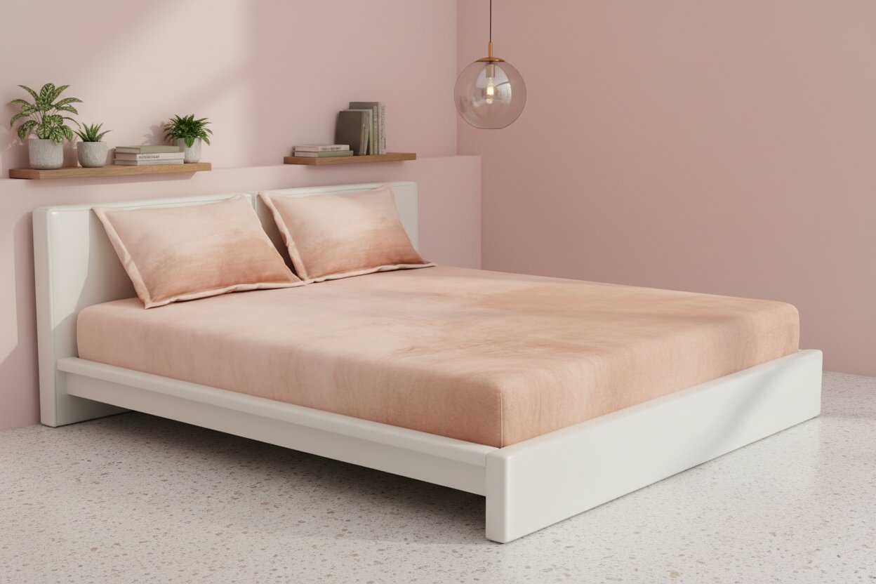 MVB Elegant Blush Pink | Super Soft Velvet Double Bedsheet with Matching Pillow Covers