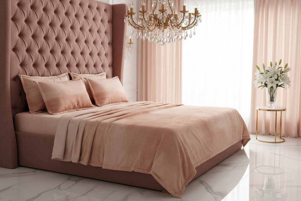 MVB Elegant Blush Pink | Super Soft Velvet Double Bedsheet with Matching Pillow Covers