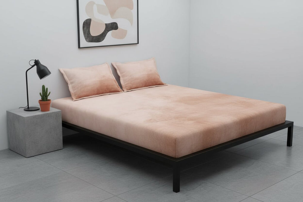 MVB Elegant Blush Pink | Super Soft Velvet Double Bedsheet with Matching Pillow Covers