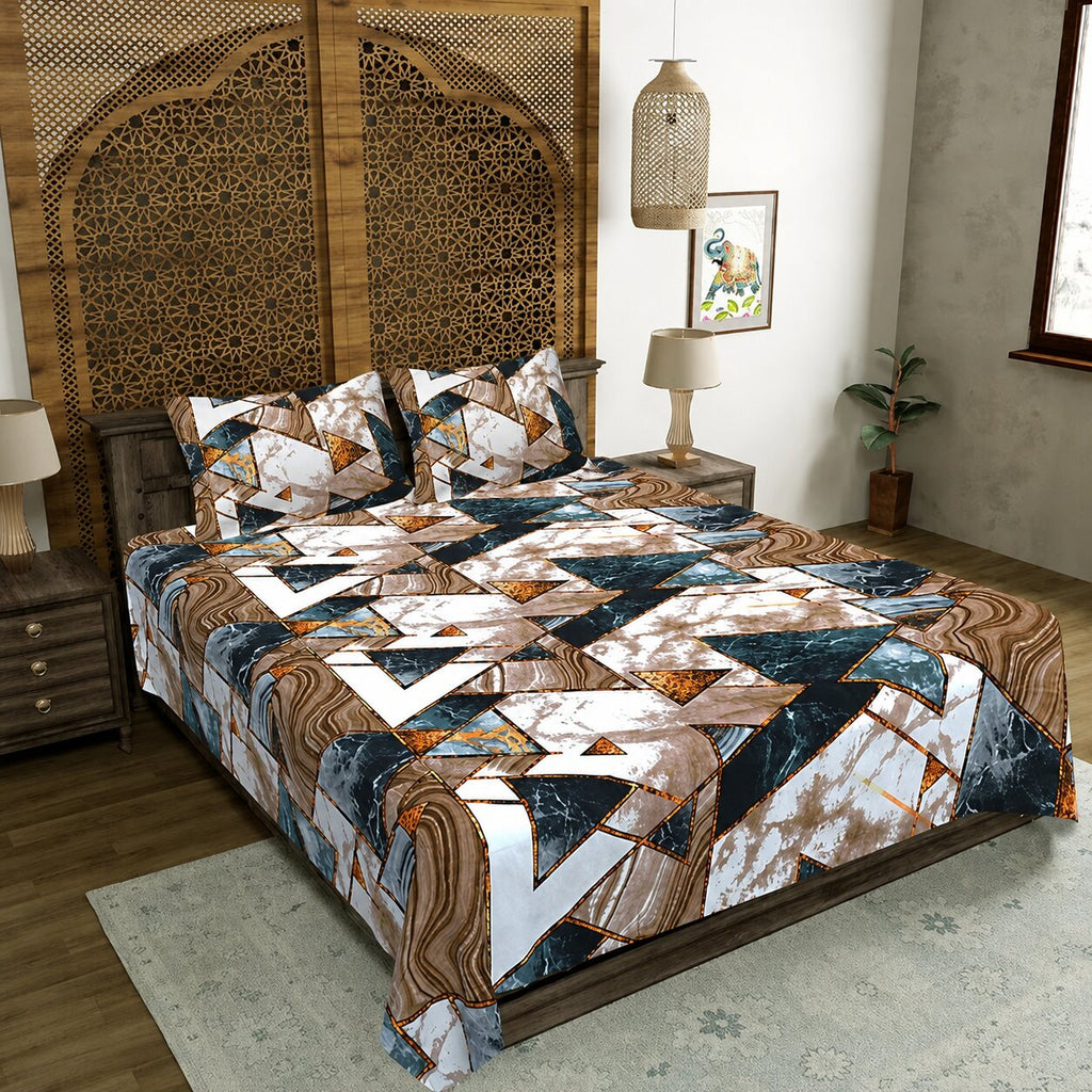 Terracotta Tectonic Flow Double Bedsheet | Marble Geometric Print