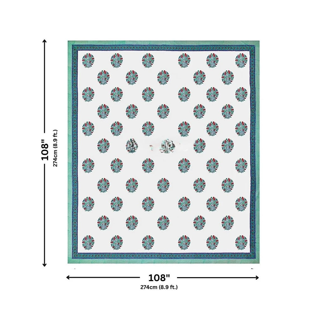 MVB Premium Teal Floral Medallion Print 400 TC Pure Cotton King Size Bedsheet