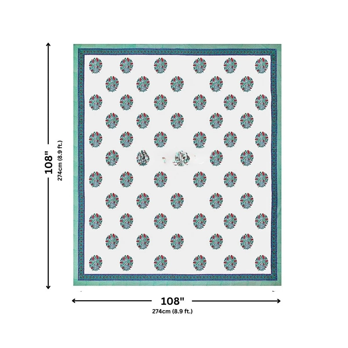 MVB Premium Teal Floral Medallion Print 400 TC Pure Cotton King Size Bedsheet