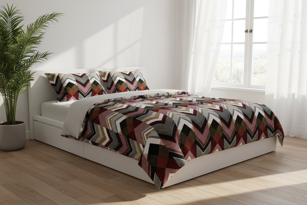 MVB Zigzag Elegance Cozy Super Soft Velvet Double Bedsheet with Matching Pillow Covers