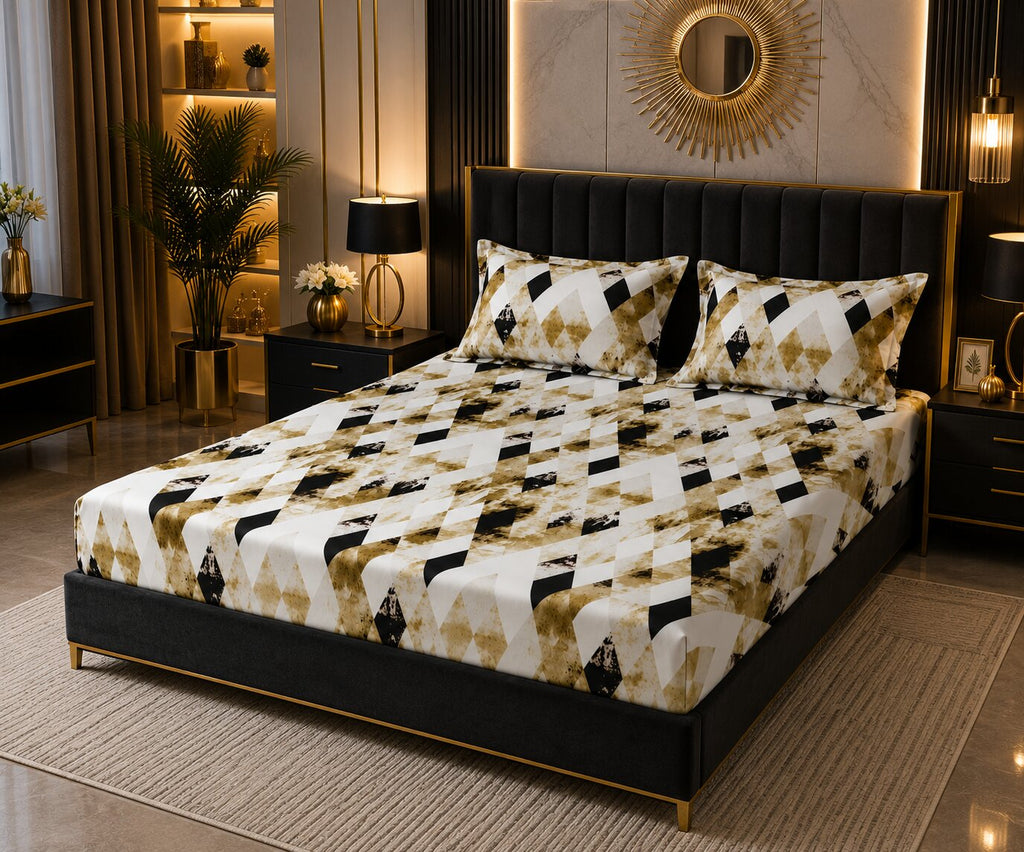MVB Golden Diamond Luxe Velvet Double Bedsheet - Luxury Gold Bedroom Setting