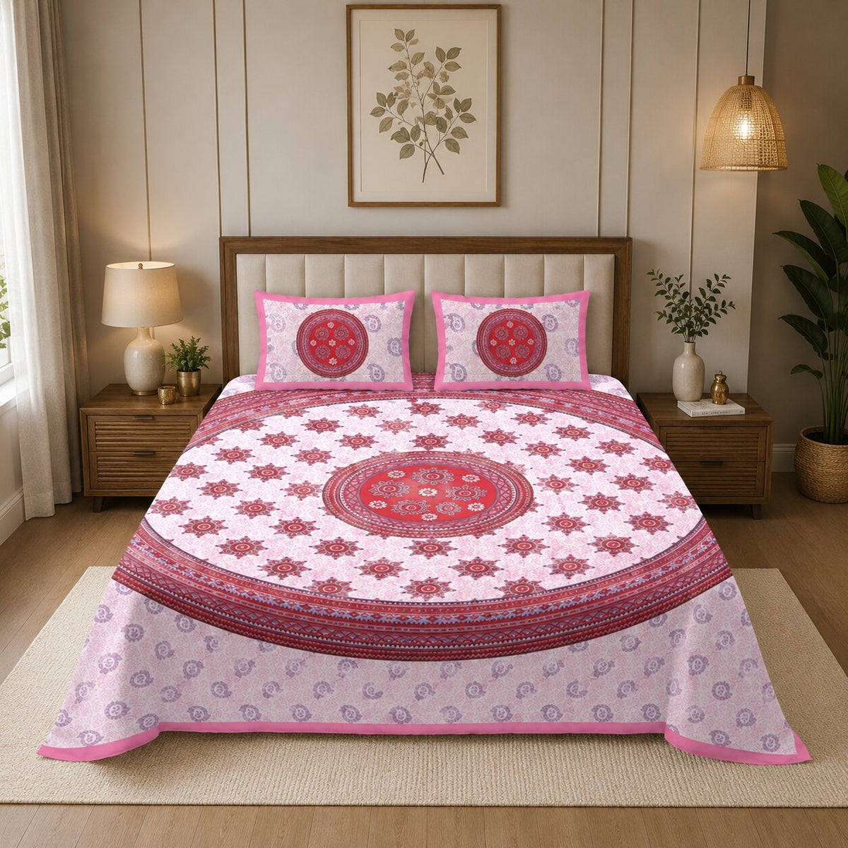 Pure Cotton Paisley Pink Double Bedsheet