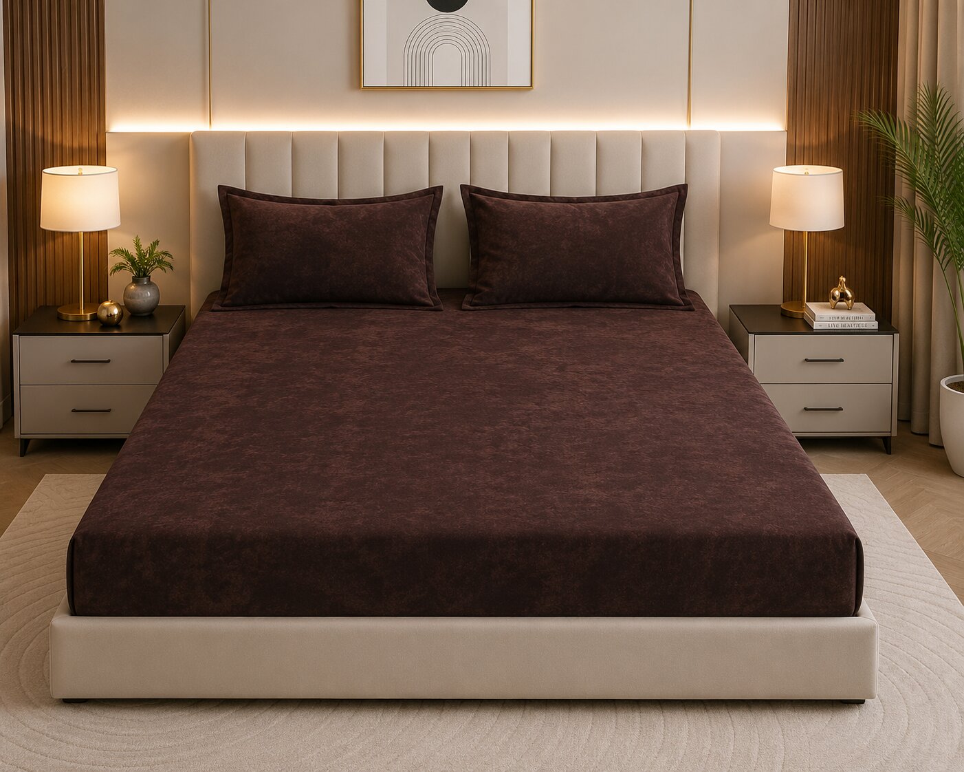 MVB Classic Coffee Brown Super Soft Velvet Double Bedsheet (100x100 Inch) | 150 GSM | With 2 Pillow Covers