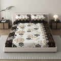 MVB Royal Damask Brown & Gold Super Soft Velvet Double Bedsheet with Matching Pillow Covers