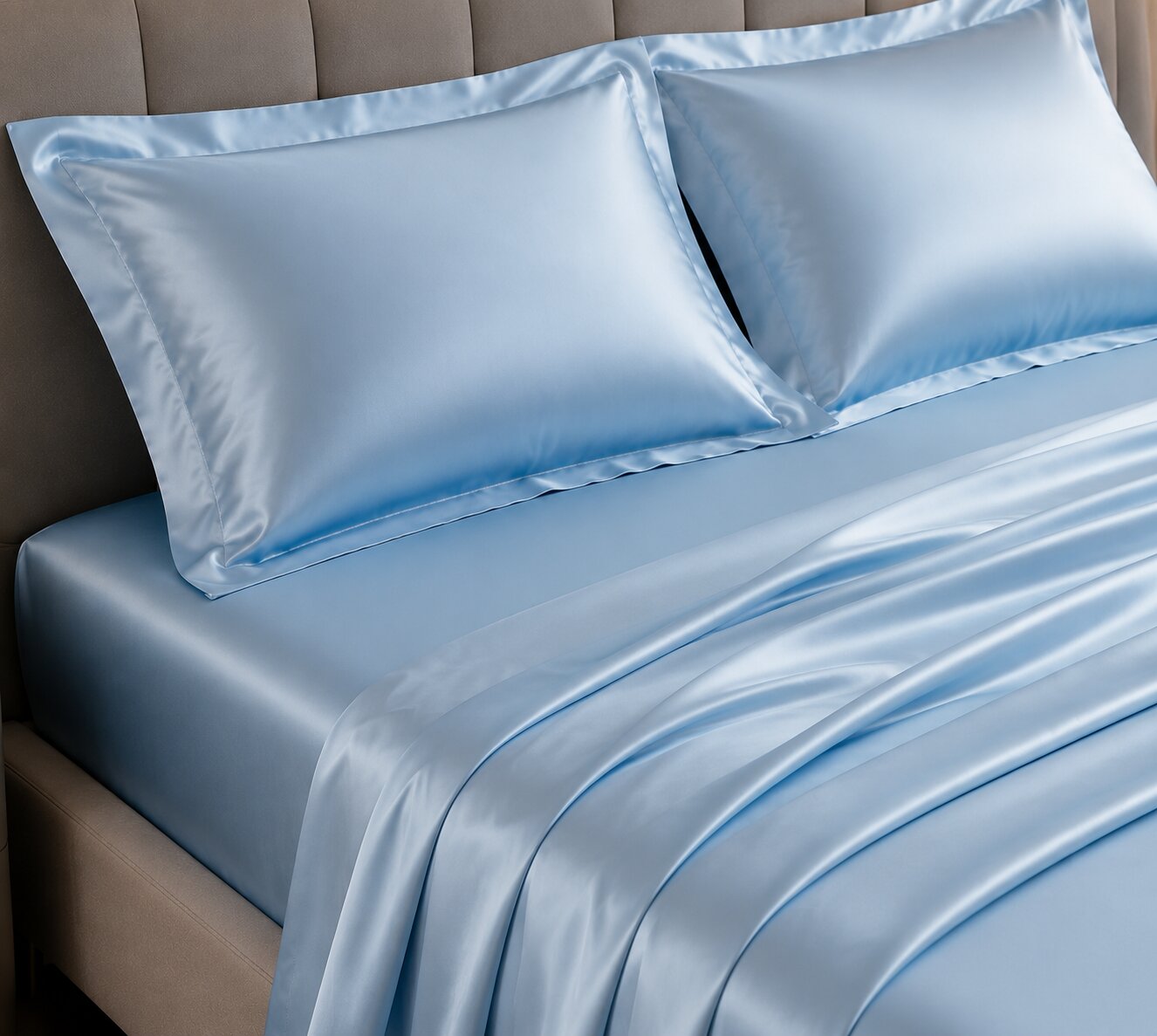 MVB Dreamy UltraSatin Silky Smooth Fitted Double Bedsheet Set – Light Blue