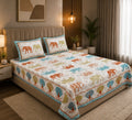 MVB Jungle Safari Blue Double Bed Sheet Set | 100% Pure Cotton | 210 TC | 3 Pcs