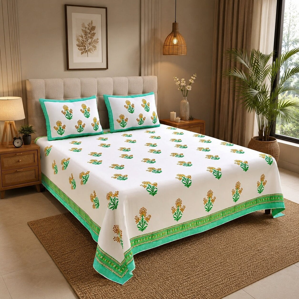 MVB Premium Floral Bouquet Print 400 TC Pure Cotton King Size Bedsheet
