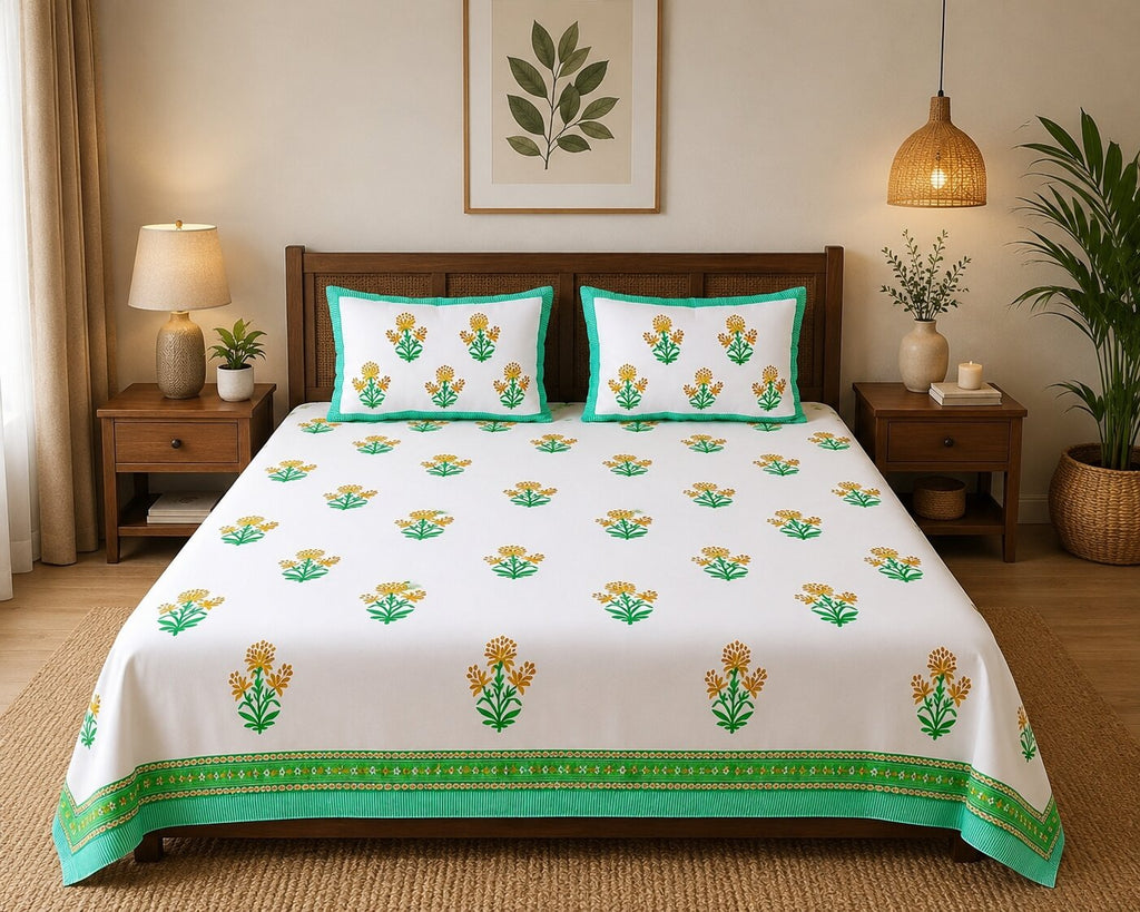 MVB Premium Floral Bouquet Print 400 TC Pure Cotton King Size Bedsheet
