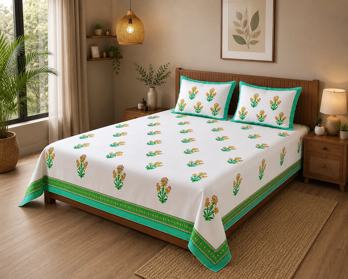 MVB Premium Floral Bouquet Print 400 TC Pure Cotton King Size Bedsheet