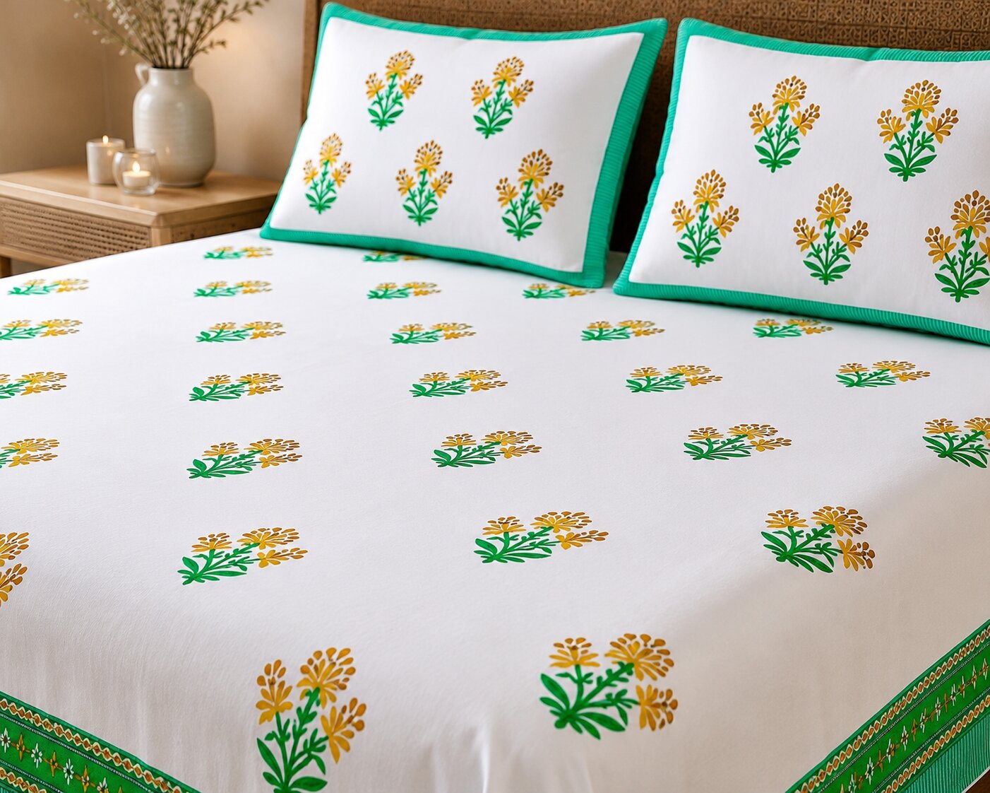 MVB Premium Floral Bouquet Print 400 TC Pure Cotton King Size Bedsheet