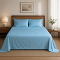 MVB Indus Twilight UltraSatin Silk Flat Double Bedsheet | Sky Blue | 1 Flat Sheet + 2 Pillow Covers
