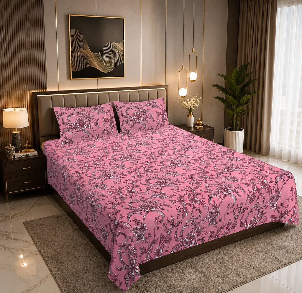 MVB Mahogany Bloom Double Bedsheet Set | 160 TC Poly Cotton | 2 Pillow Covers