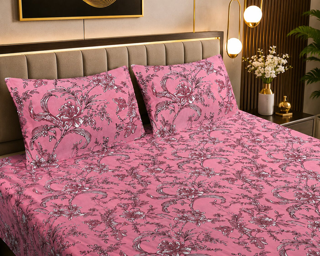 MVB Mahogany Bloom Double Bedsheet Set | 160 TC Poly Cotton | 2 Pillow Covers