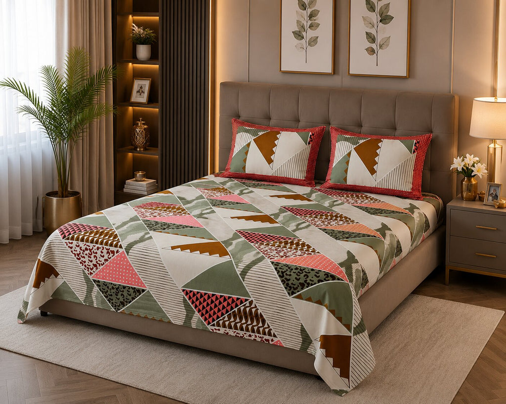 Modern Trend Green Pastel Cotton King Size Bedsheet With 2 Pillow Covers