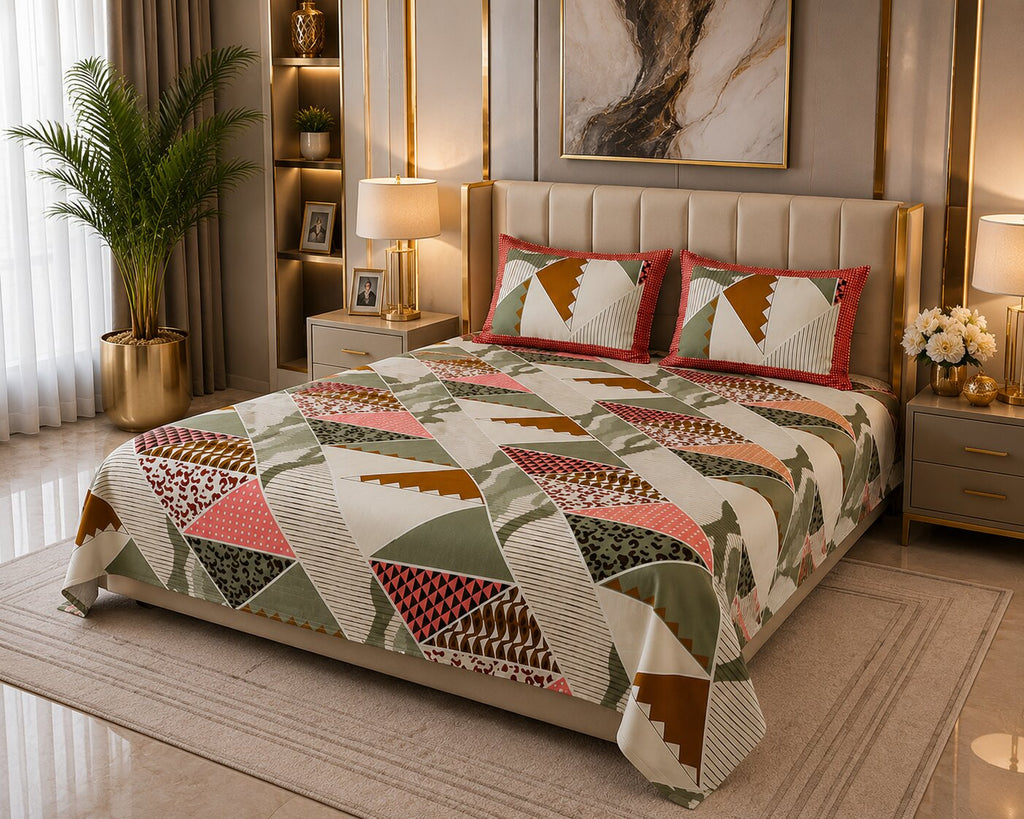 Modern Trend Green Pastel Cotton King Size Bedsheet With 2 Pillow Covers
