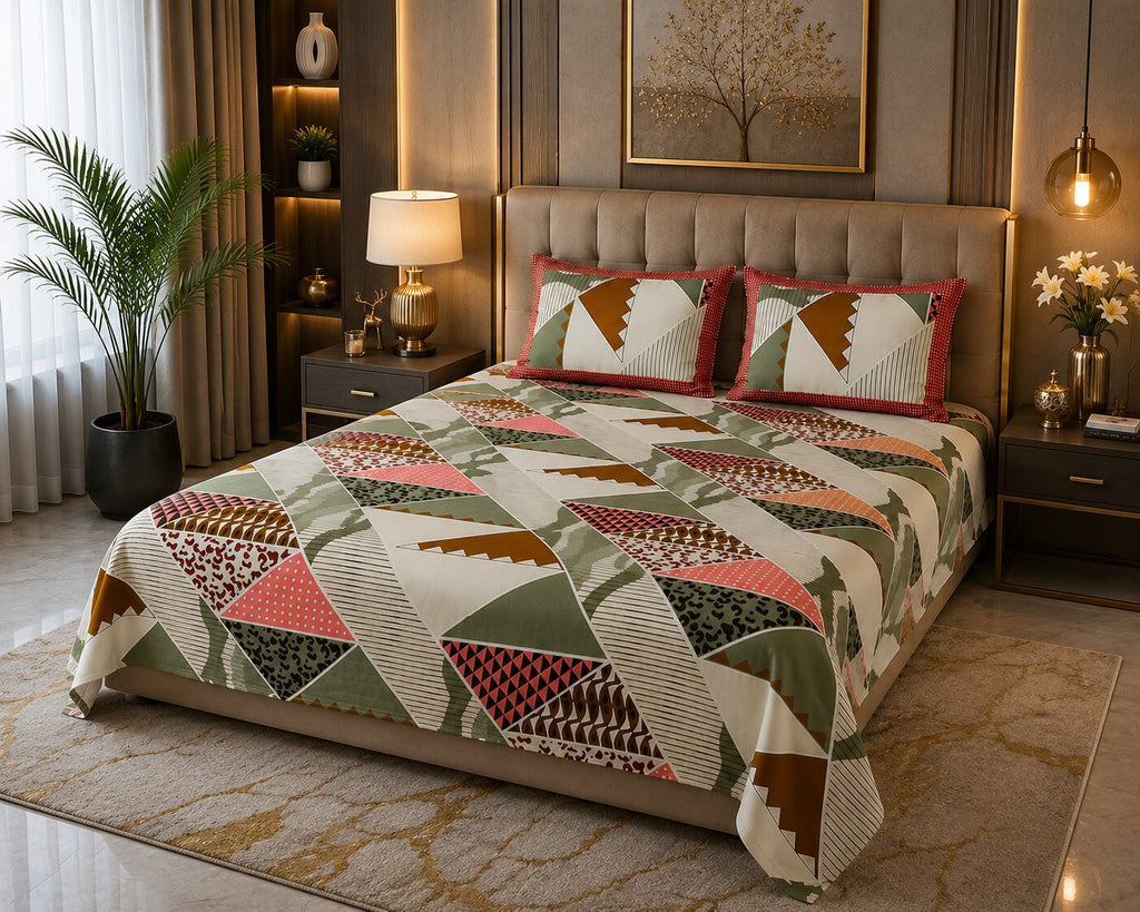 Modern Trend Green Pastel Cotton King Size Bedsheet With 2 Pillow Covers
