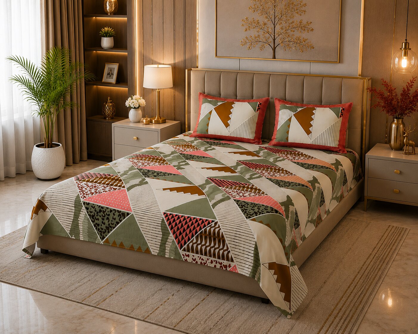 Modern Trend Green Pastel Cotton King Size Bedsheet With 2 Pillow Covers