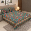 Turquoise Blue Royal Paisley Vine Pure Cotton King Size Bedsheet | 240 TC | MVB Yugvigyana