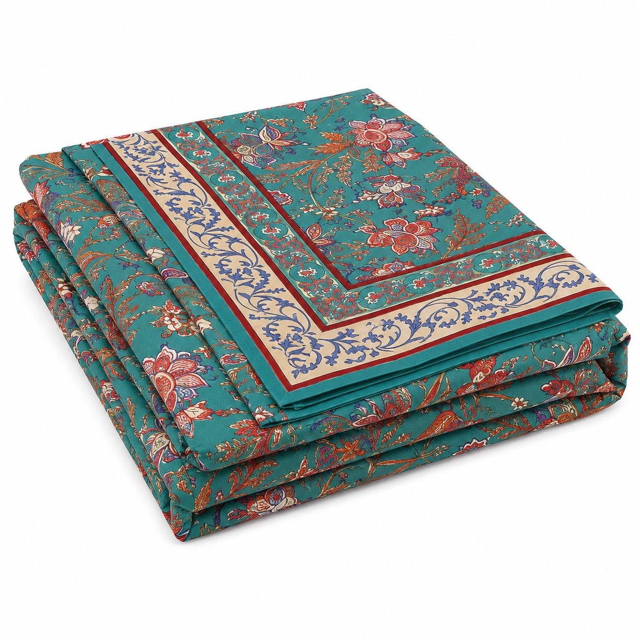 Turquoise Blue Royal Paisley Vine Pure Cotton King Size Bedsheet | 240 TC | MVB Yugvigyana