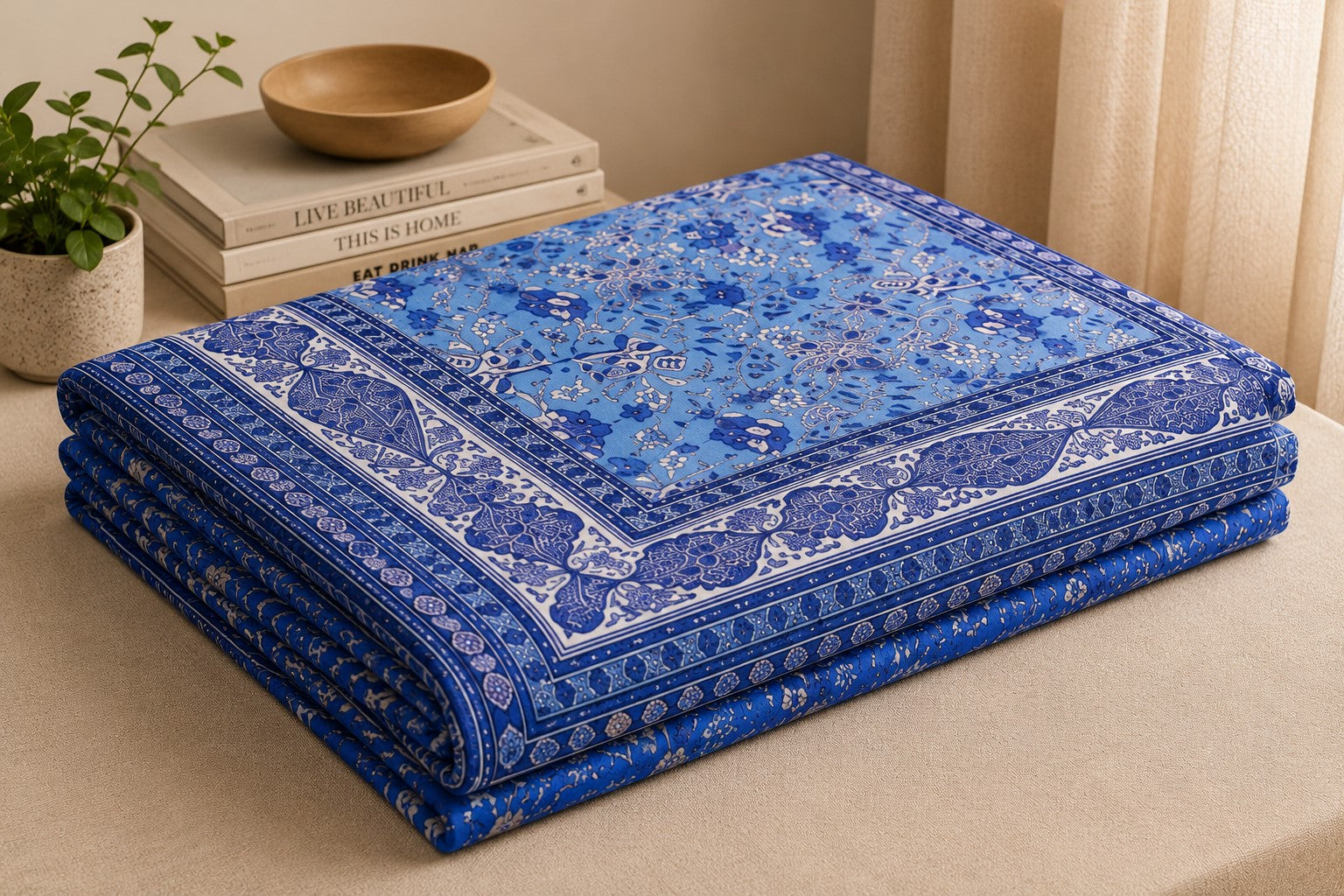 Indigo Blue Classic Royal Buti Pure Cotton King Size Bedsheet