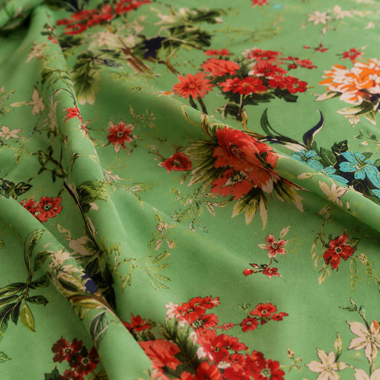 Pistachio Green Tropical Floral Bouquet Pure Cotton King Size Bedsheet