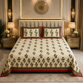 Red Border Vintage Floral Print Double Bedsheet Set - MVB YUGVIGYANA