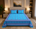 Vibrant Blue Floral Double Bedsheet - Lifestyle View 1