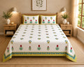 Authentic Genuine Hand Block Print 400 TC Pure Cotton King Size Bedsheet - Floral Design