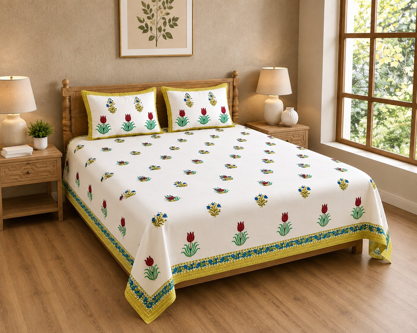 Authentic Genuine Hand Block Print 400 TC Pure Cotton King Size Bedsheet