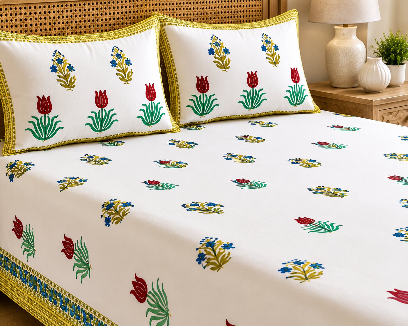 Authentic Genuine Hand Block Print 400 TC Pure Cotton King Size Bedsheet