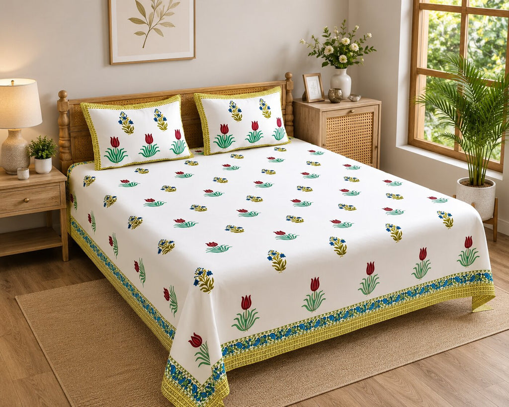Authentic Genuine Hand Block Print 400 TC Pure Cotton King Size Bedsheet