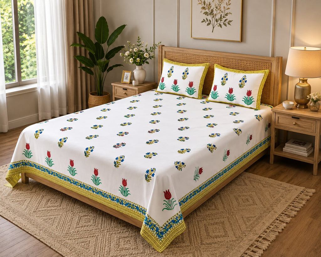 Authentic Genuine Hand Block Print 400 TC Pure Cotton King Size Bedsheet