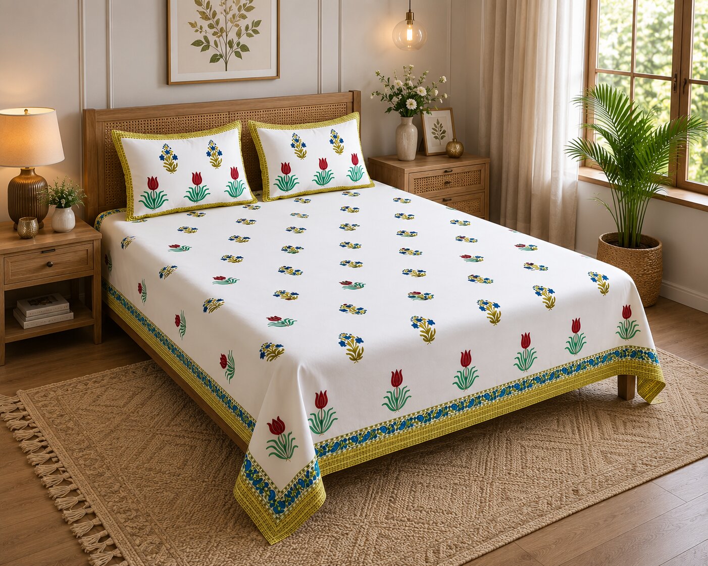Authentic Genuine Hand Block Print 400 TC Pure Cotton King Size Bedsheet
