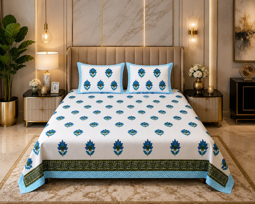 Authentic Genuine Hand Block Print 400 TC Pure Cotton King Size Bedsheet