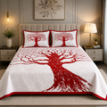 MVB Maroon Border Light Cream Base Big Tree Pattern Super Fine Cotton Double Bed Sheet