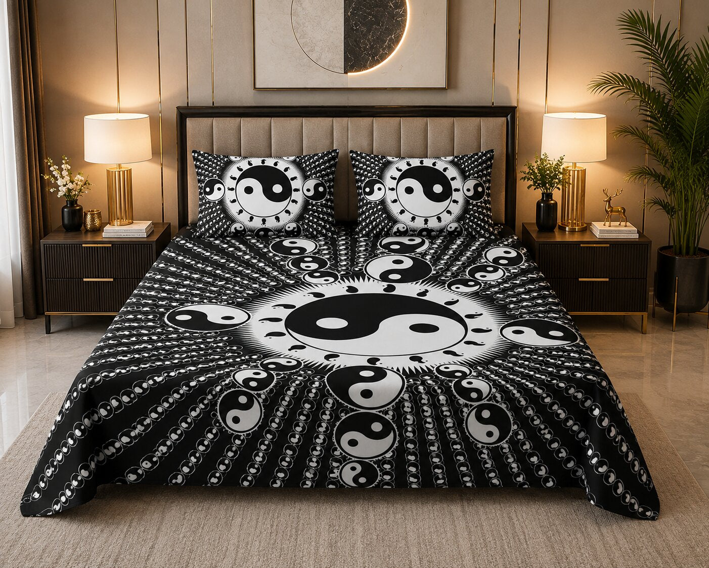 MVB Black Border Black Base Doordarshan Print Cotton Double Bedsheet with matching pillow covers